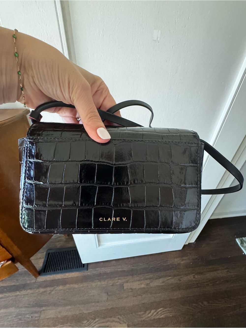 Clare V Black Fete Pochette Croc-Embossed bag